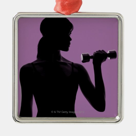 紫色の背景の女の子の持ち上がるダンベル メタルオーナメント (正面)