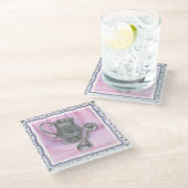 紫色の背景の家宝のコップ及びラッセル音 ガラスコースター (アングル)