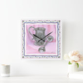 紫色の背景の家宝のコップ及びラッセル音 スクエア壁時計 (ホーム)