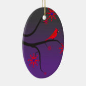 紫色の背景の木の赤く基本的な鳥 セラミックオーナメント (右)
