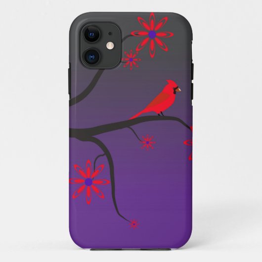 紫色の背景の木の赤く基本的な鳥 Case-Mate iPhoneケース (裏面)