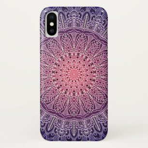紫色の背景の白い曼荼羅 iPhone X ケース