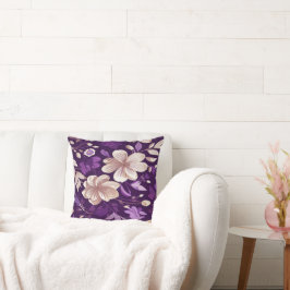 紫色の背景を持つ花柄 クッション