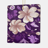 紫色の背景を持つ花柄 セラミックオーナメント (左)