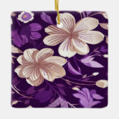 紫色の背景を持つ花柄 セラミックオーナメント (正面)