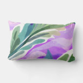 紫色の背景を有する緑葉フローラ ランバークッション (裏面)
