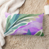 紫色の背景を有する緑葉フローラ ランバークッション (ブランケット)
