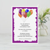 紫色の背景バルーンデザイン誕生日パーティー 招待状 (スタンド正面)