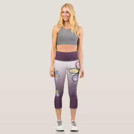 紫色の色のフェードにラブ抽象芸術デイジーでリード カプリレギンス