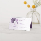 紫色の色合いの花と弓座席表 プレイスカード (正面)