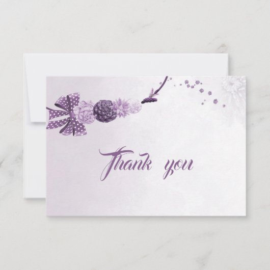 紫色の色合い花と弓サンキューカード サンキューカード (正面)