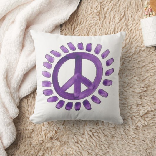 紫色の色彩の鮮やかなピースサインの枕 クッション (ブランケット)