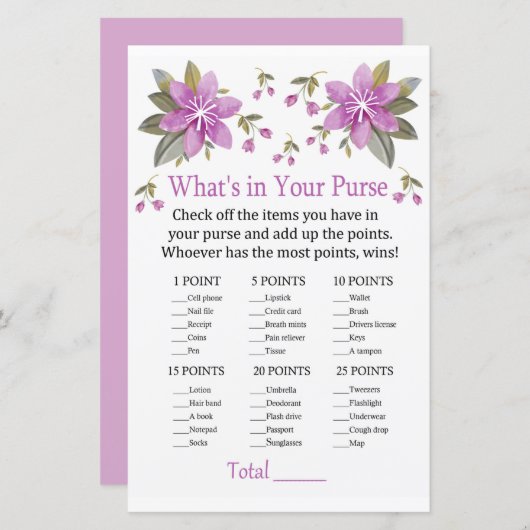 紫色の花あなたの財布ゲームの中に何がある (正面/裏面)