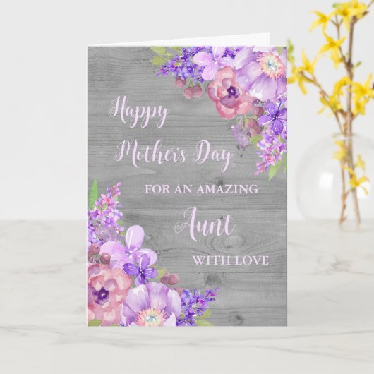 紫色の花おばさんハッピーマザーズデイカード カード (黄色い花)