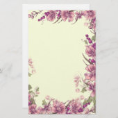 紫色の花および果実のボーダー装飾 便箋 (正面/裏面)