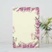 紫色の花および果実のボーダー装飾 便箋 (スタンド正面)