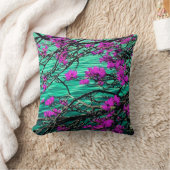 紫色の花および流れる川のクッション クッション (ブランケット)