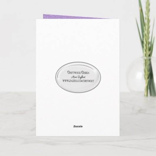 紫色の花が付いた50周年記念カード カード (裏面)