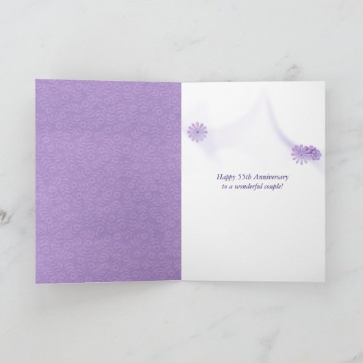 紫色の花が付いた55周年記念カード カード (内部)