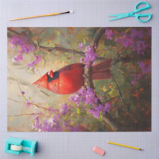 紫色の花が切り離された（鳥）ショウジョウコウカンチョウ 薄葉紙 (クラフト)