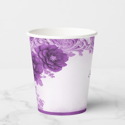 紫色の花が咲く紙カップ 紙コップ (正面)