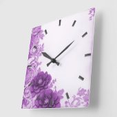 紫色の花が花盛りの壁時計 スクエア壁時計 (傾斜)