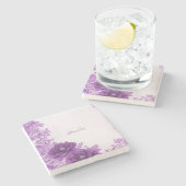 紫色の花が花盛りの石のコースター ストーンコースター (横)