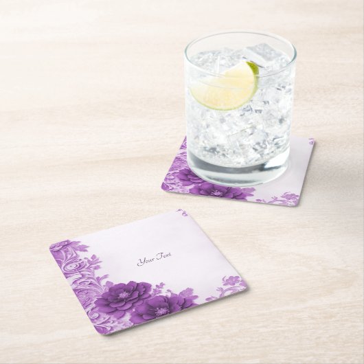 紫色の花が花盛りの紙コースター スクエアペーパーコースター (インサイチュ)
