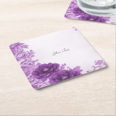 紫色の花が花盛りの紙コースター スクエアペーパーコースター (アングル)