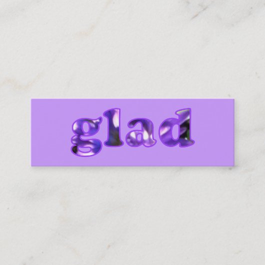 紫色の花しおりで綴ったGlad スキニー名刺 (正面)