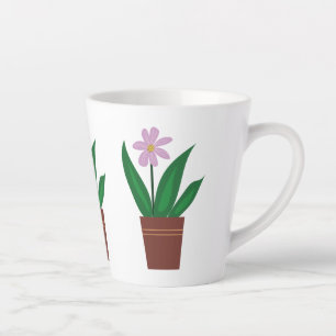 紫色の花でポットラテのマグカップ カフェラテマグ