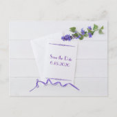 紫色の花で日付を保存 案内ポストカード (正面)