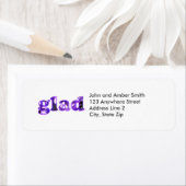 紫色の花で綴られたGladの宛名ラベル ラベル (インサイチュ)