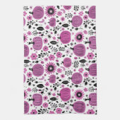 紫色の花とかわいいカボチャ柄 キッチンタオル (縦)