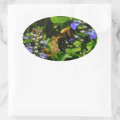 紫色の花とのまわりに 楕円形シール (バッグ)