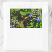 紫色の花とのまわりに 長方形シール (バッグ)