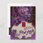 紫色の花との新年 シーズンポストカード (正面/裏面)