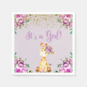 紫色の花とキリンの赤ちゃんシャワーナプキン。 スタンダードカクテルナプキン (正面)