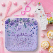 紫色の花とグリッター紙プレート ペーパープレート (パーティー)