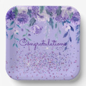 紫色の花とグリッター紙プレート ペーパープレート (正面)