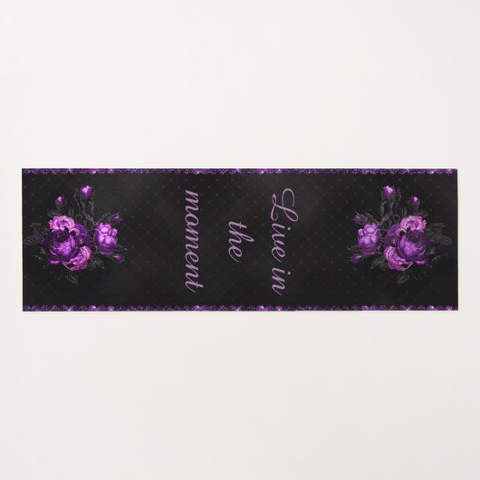 紫色の花とパーソナライズされた引用文 ヨガマット (裏面(横))