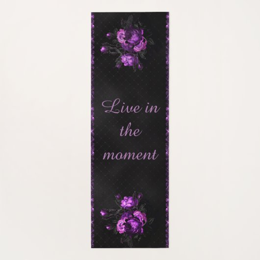紫色の花とパーソナライズされた引用文 ヨガマット (裏面)