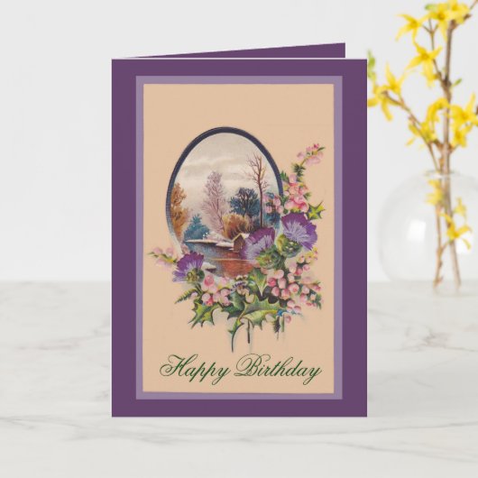 紫色の花とヒイラギ カード (黄色い花)