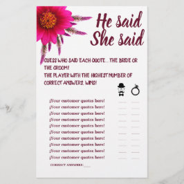 紫色の花と彼は彼女はシャワーのゲームカードを言った チラシ