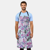 紫色の花と果実：水色 エプロン (着用した状態)