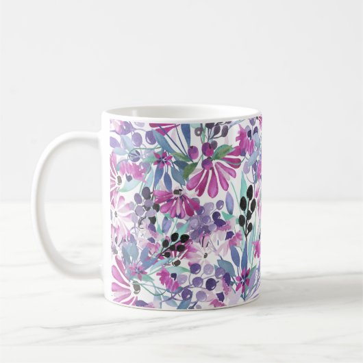紫色の花と果実:水色 コーヒーマグカップ (左)
