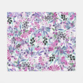 紫色の花と果実：水色 フリースブランケット (正面(横))