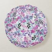 紫色の花と果実:水色 ラウンドクッション (裏面)