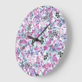 紫色の花と果実:水色 ラージ壁時計 (傾斜)