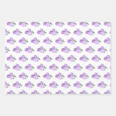 紫色の花と緑のパターン ラッピングペーパーシート (正面)